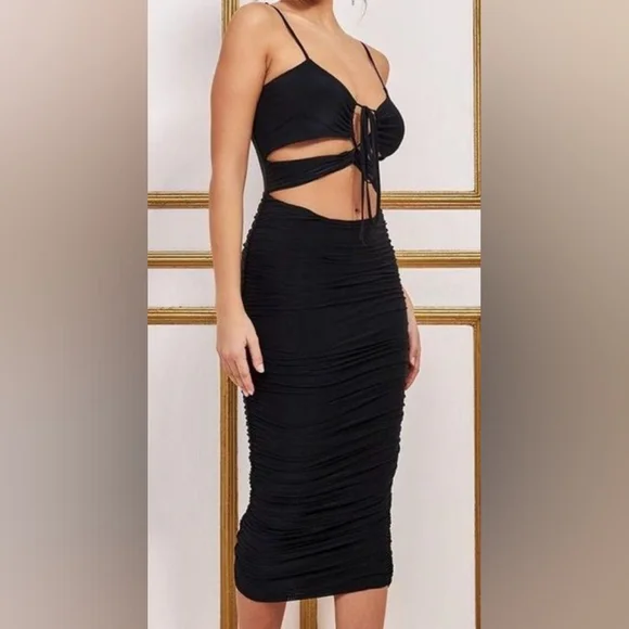 NWT Anthropologie Cut Out Ruched Black Dress Size S